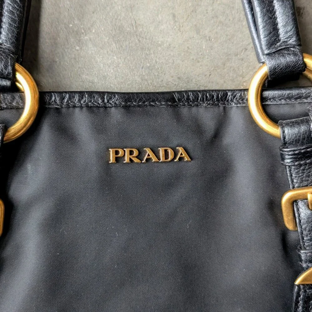 Prada Tessuto Vitello Daino Shopper Tote Shoulder Bag Black Nero